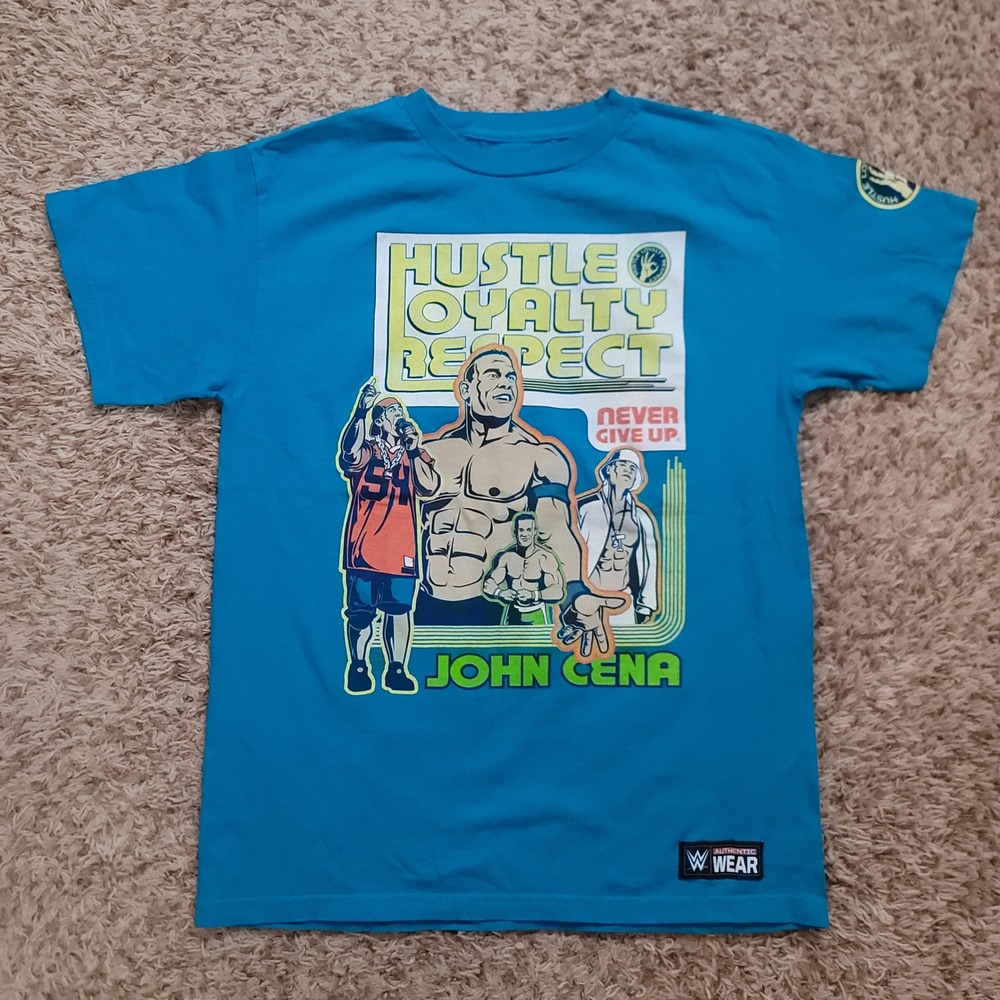 WWE John Cena T-Shirt Mens Medium Blue Hustle Loyalty Respect Never Give Up 2015